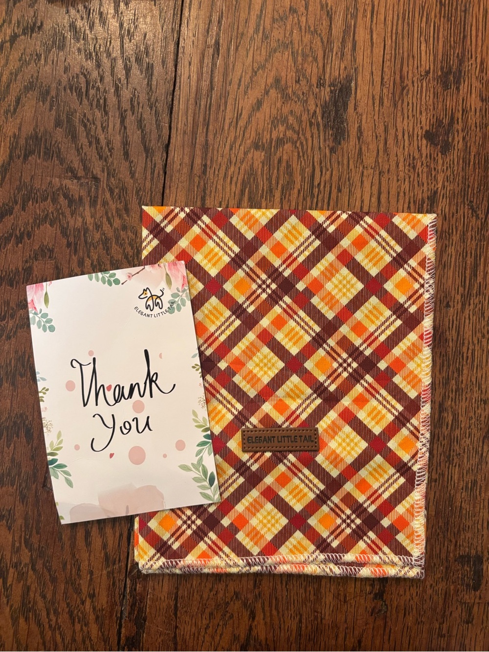 Elegant Little Tail Plaid Dog Bandana - Burgundy, Orange & Cream - Picture 5 of 11